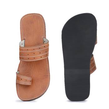 Synthetic Leather Brown Slides Sandals, Made From India 4