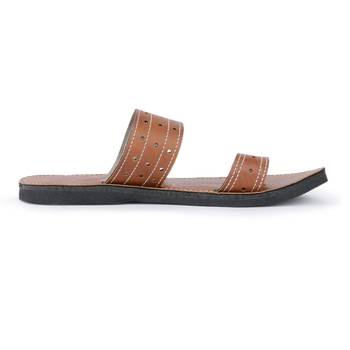 Synthetic Leather Brown Slides Sandals, Made From India 5