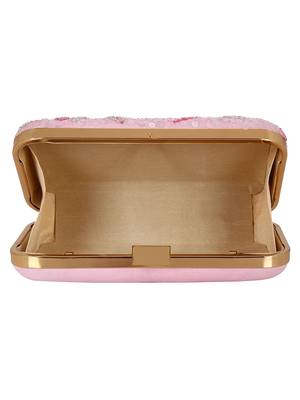 Pink Adorn Sequines Embelished Faux Silk Fabric Clutch 5