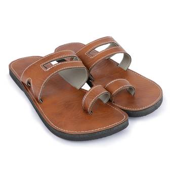 Brown Synthetic Leather Sandals For Men, Gladiator Jesus Flat Flip Flops 1