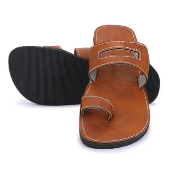 Brown Synthetic Leather Sandals For Men, Gladiator Jesus Flat Flip Flops 3