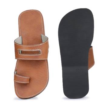 Brown Synthetic Leather Sandals For Men, Gladiator Jesus Flat Flip Flops 4