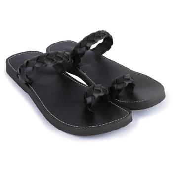 Men' Black Handmade Synthetic Leather Sandals, Indian Casual Flip Flops 1