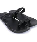 Men' Black Handmade Synthetic Leather Sandals, Indian Casual Flip Flops