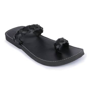 Men' Black Handmade Synthetic Leather Sandals, Indian Casual Flip Flops 2