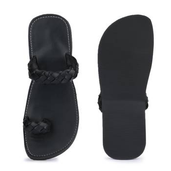 Men' Black Handmade Synthetic Leather Sandals, Indian Casual Flip Flops 4