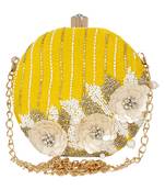 Yellow and White Adorn Embelished Velvet Fabric Clutch