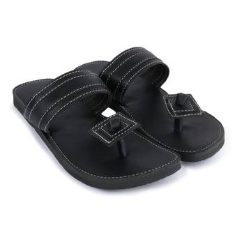 Handmade Black Synthetic Leather Sandals For Men, Festival Boho Shoes 1