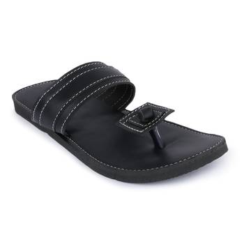 Handmade Black Synthetic Leather Sandals For Men, Festival Boho Shoes 2