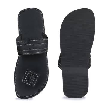Handmade Black Synthetic Leather Sandals For Men, Festival Boho Shoes 4