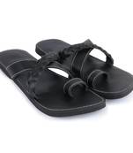 Men'S Black Synthetic Leather Sandals, Handmade Indian Flip Flops