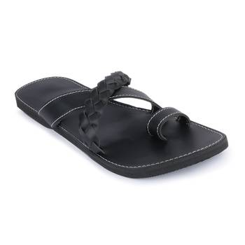 Men'S Black Synthetic Leather Sandals, Handmade Indian Flip Flops 2