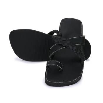 Men'S Black Synthetic Leather Sandals, Handmade Indian Flip Flops 3