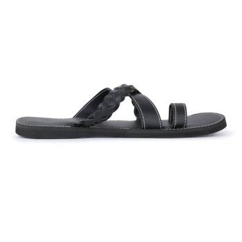 Men'S Black Synthetic Leather Sandals, Handmade Indian Flip Flops 5
