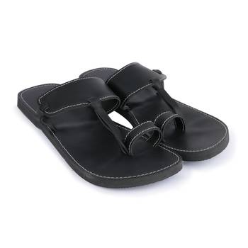 Men'S  Black Sandals In Synthetic Leather, Handmade Indian Flip Flops With Rubber Sole 1