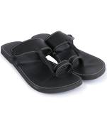 Men'S  Black Sandals In Synthetic Leather, Handmade Indian Flip Flops With Rubber Sole