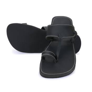 Men'S  Black Sandals In Synthetic Leather, Handmade Indian Flip Flops With Rubber Sole 3