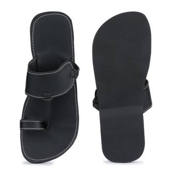 Men'S  Black Sandals In Synthetic Leather, Handmade Indian Flip Flops With Rubber Sole 4