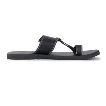 Men'S  Black Sandals In Synthetic Leather, Handmade Indian Flip Flops With Rubber Sole 5