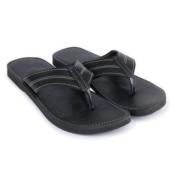 Men'S Black Synthetic Leather Sandals, Casual Thong Flip Flops 1