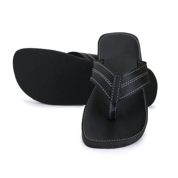 Men'S Black Synthetic Leather Sandals, Casual Thong Flip Flops 3