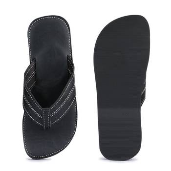 Men'S Black Synthetic Leather Sandals, Casual Thong Flip Flops 4
