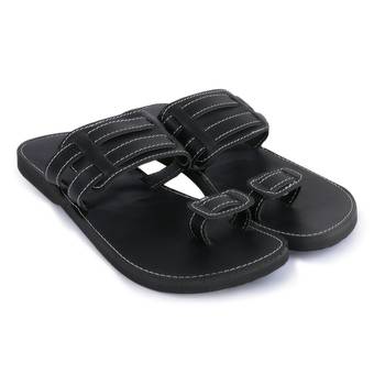 Men'S Indian Black Synthetic Leather Sandals, Gladiator Flip Flops 1