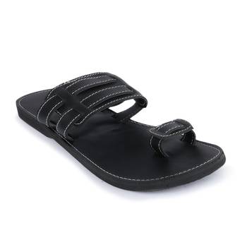 Men'S Indian Black Synthetic Leather Sandals, Gladiator Flip Flops 2