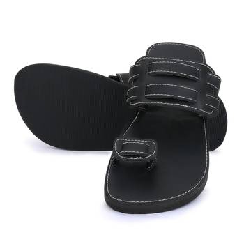 Men'S Indian Black Synthetic Leather Sandals, Gladiator Flip Flops 3