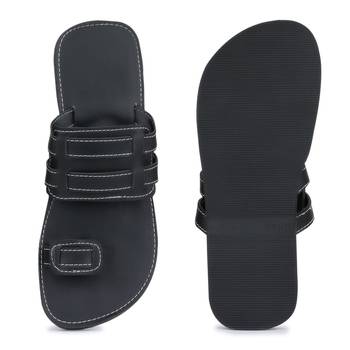 Men'S Indian Black Synthetic Leather Sandals, Gladiator Flip Flops 4