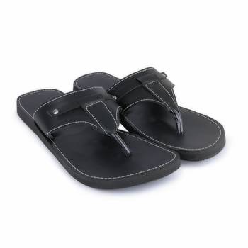 Indian Black Synthetic Leather Sandals For Men, Summer Flat Shoes 1