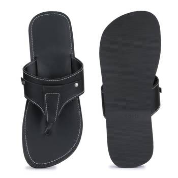 Indian Black Synthetic Leather Sandals For Men, Summer Flat Shoes 4