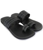 Black Synthetic Leather Sandals For Men, Casual Flat Flip Flops