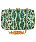 Green and Multicolour Adorn Embelished Faux Silk Fabric Clutch