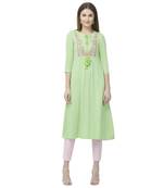 Pista Green Rayon Multi Embroidered Ethnic Wear Tunic For Women's