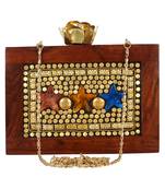 Brown and Gold Balk Mosaic Wooden and Stone Clutch