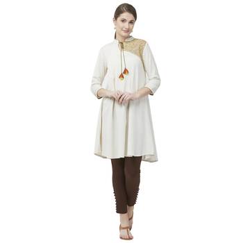 Natural Viscose Cotton Flex Multi Embroidered Ethnic Wear Tunic For Women's 1