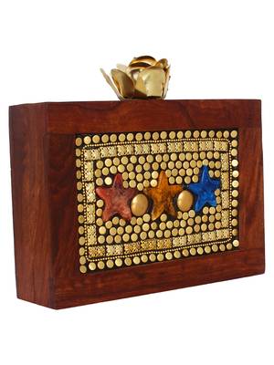 Brown and Gold Balk Mosaic Wooden and Stone Clutch 2