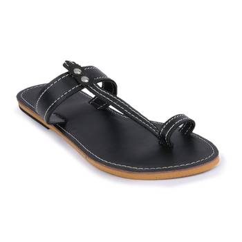 Indian Sandals, Slip On Sandals, Summer Flats, Synthetic Leather Sandals, Black Sandals, Women's Sandals 1