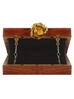 Brown and Gold Balk Mosaic Wooden and Stone Clutch 5