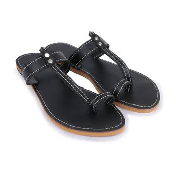 Indian Sandals, Slip On Sandals, Summer Flats, Synthetic Leather Sandals, Black Sandals, Women's Sandals 2