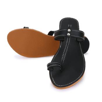 Indian Sandals, Slip On Sandals, Summer Flats, Synthetic Leather Sandals, Black Sandals, Women's Sandals 3