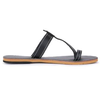 Indian Sandals, Slip On Sandals, Summer Flats, Synthetic Leather Sandals, Black Sandals, Women's Sandals 5