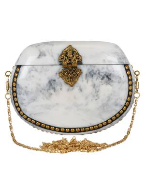 White and Gold Marvelous Marble Clutch 1