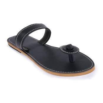 Black Synthetic Leather Sandals Woman Indian Shoes Vintage Style Flip Flops 3