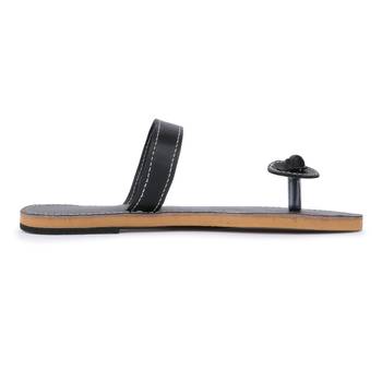 Black Synthetic Leather Sandals Woman Indian Shoes Vintage Style Flip Flops 4