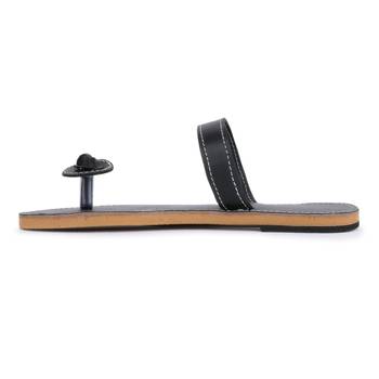 Black Synthetic Leather Sandals Woman Indian Shoes Vintage Style Flip Flops 5