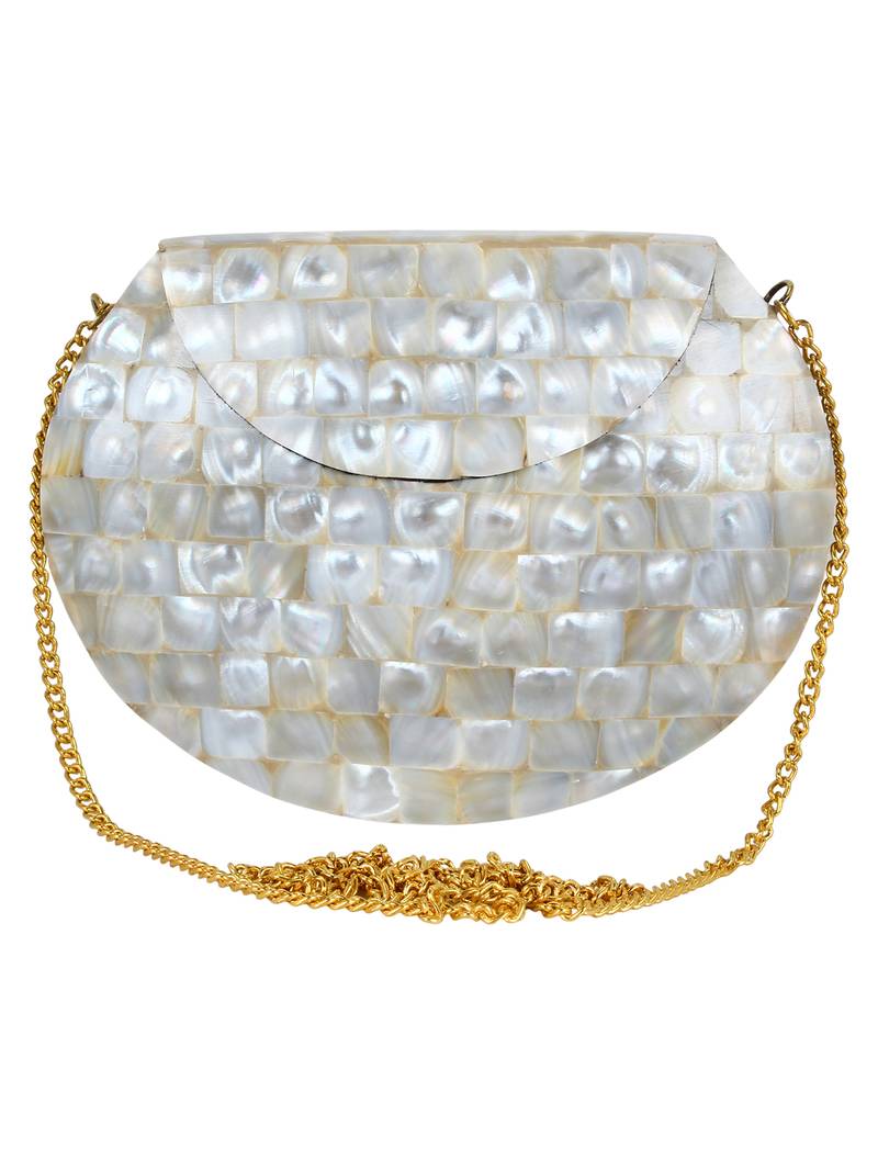 White and Beige Marvelous Marble Clutch