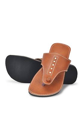 Brown Indian Handmade Synthetic Leather Sandals For Men, Summer Beach Flip Flops 1