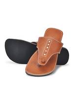 Brown Indian Handmade Synthetic Leather Sandals For Men, Summer Beach Flip Flops
